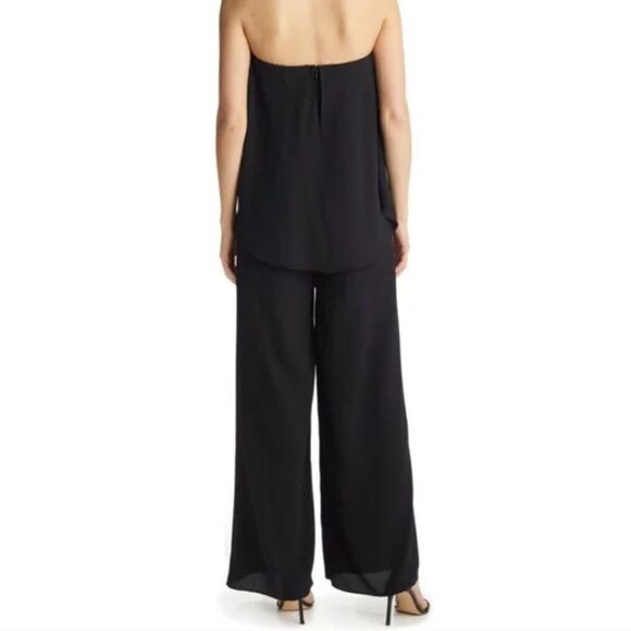 Vici Strapless Popover Layer Tie Wide Leg Jumpsuit Black in Medium NEW - Picture 2 of 9